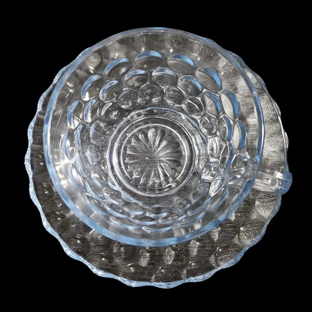 Vintage Blue Bubble Glass Snack Cup & Saucer Set of 2 Anchor Hocking Berwick